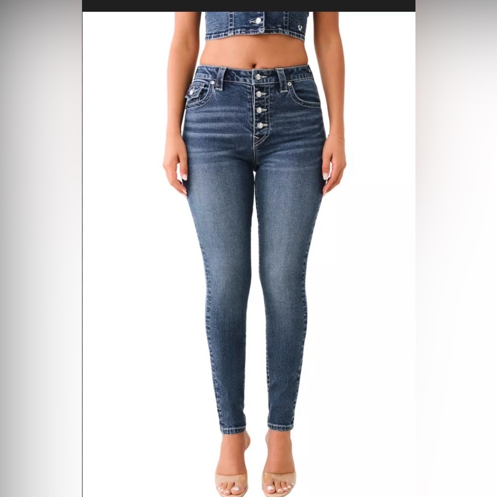 True Religion Women’s Jennie Curvy Skinny Mid Rise Blue Jeans Size 31